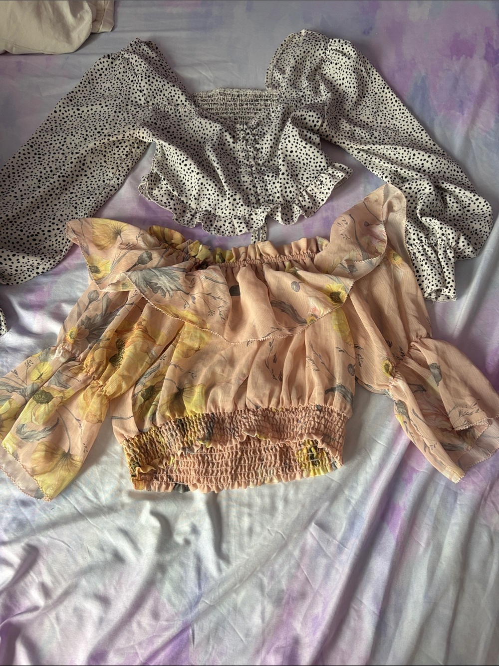 H&M Peach Floral Off-Shoulder Smocked Crop Top